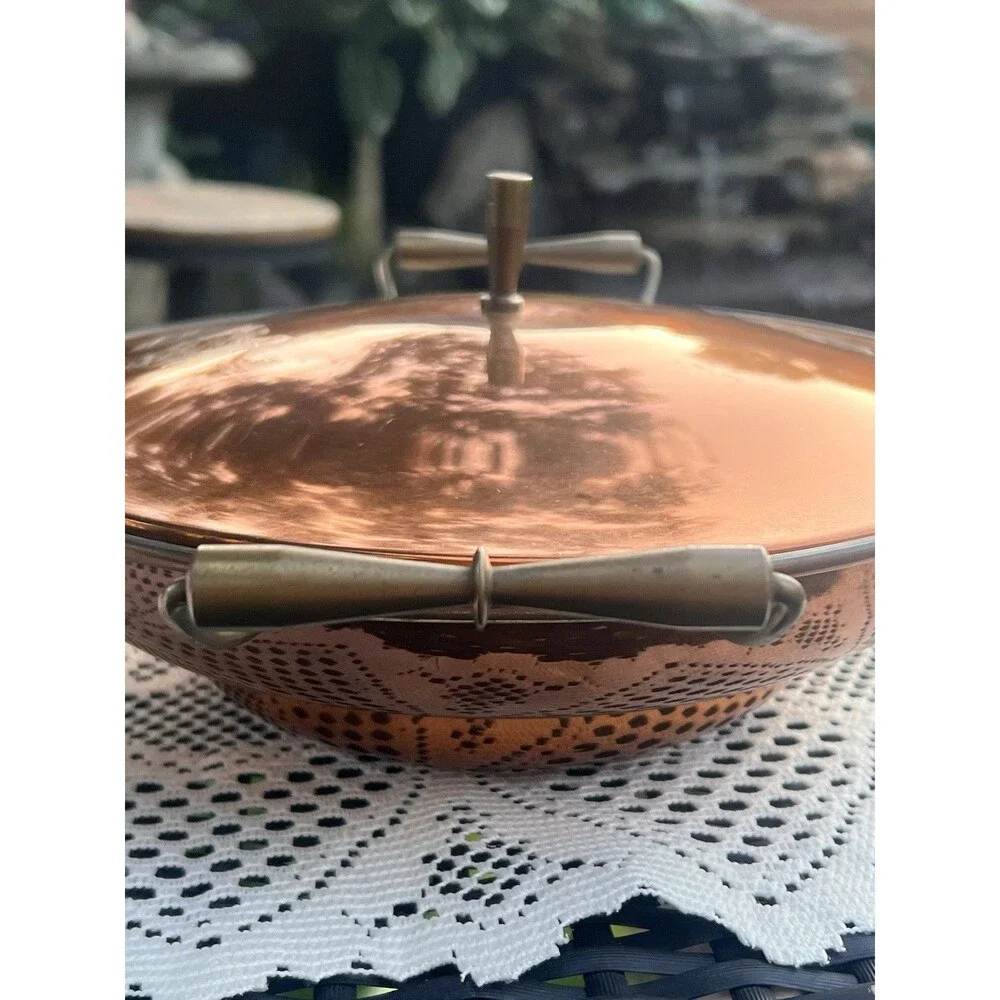 Vintage European￼Hammere Copper Covered Serving Dish With